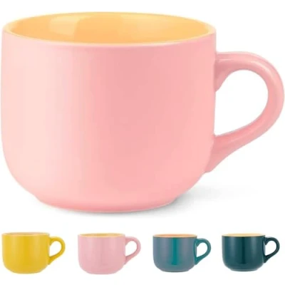 Image of Taoyanmo 650ML/22OZ Large Soup Bowl,Ceramic Grain Cup/Coffee Mug/Salad Bowl,Microwave Safe Cup，for Milk Salad Cappuccino Cereal (Pink)