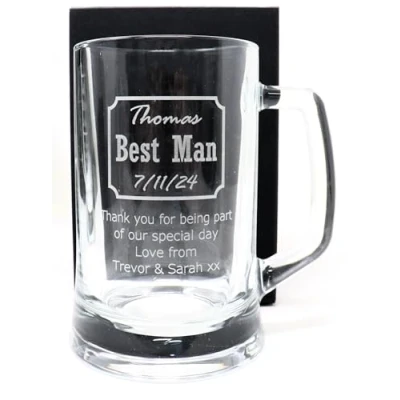 Image of Regalo Personalised Engraved Best Man Pint Beer Glass Tankard Wedding Design for Usher Groomsmen Bestmen (Cardboard Gift Box)
