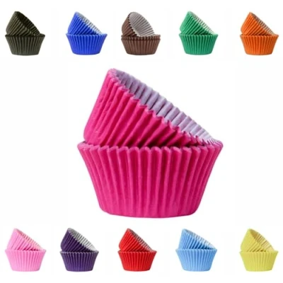 Image of Vibrant, Colourful Baking Cupcake Cases, Greaseproof Paper Cups 50mm Cup Cake Muffin Cases (75, Hot Pink)