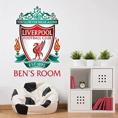 Image of Liverpool FC Wall Sticker Crest &amp; Personalised Name Decal Football Art Mural + LFC Set (90cm Height x 60cm Width)