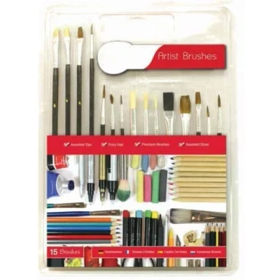 Image of NEW 15 PC ARTISTS PAINT BRUSH SET FINE HOBBIES CRAFTS MODEL MAKING BRUSHES KIT
