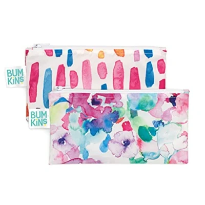 Image of Bumkins SBS2 GF Reusable Snack Bags, Polyester, G4 Watercolors Sm