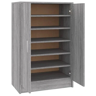 Image of vidaXL Shoe Cabinet Grey Sonoma Styled, Multi Shelf Storage, Quality Engineered Wood Construction Modern Design Assembly Required