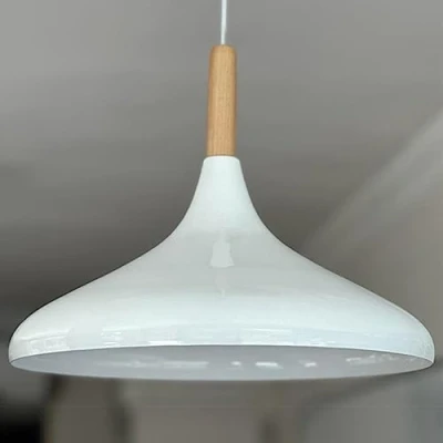 Image of bamyum Champion 35cm Modern Metal Pendant Lamp Wood Chandelier for Living Room Bedroom Kitchen Hanging Light Fixture Ceiling Lighting White