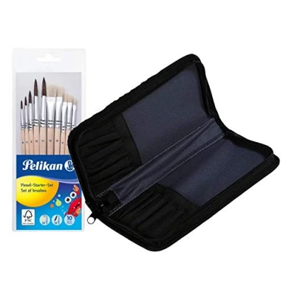 Image of Pelikan 700405 Brush Starter Set with 5 Hair and Bristle Brushes (Hair Brush, + Bag)