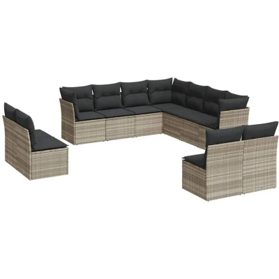 Image of vidaXL 11 Piece Garden Sofa Set with Cushions Light Grey Poly Rattan
