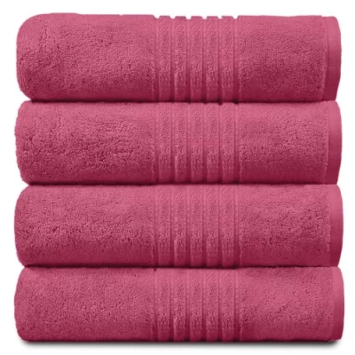 Image of GC GAVENO CAVAILIA Extra Large Bath Sheet Egyptian Cotton Towels Jumbo 4 Pack Water Absorbent &amp; Quick Dry Towel Set, Hot Pink