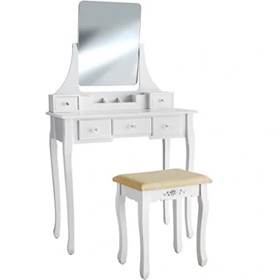 Image of tectake 403636 Dressing Table with Mirror and Stool Make up Bedroom 80 x 40 138 cm