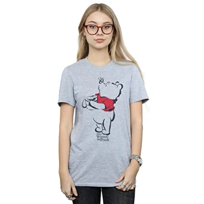 Image of Disney Women&#039;s Winnie The Pooh Drawing Boyfriend Fit T Shirt Sport Grey Large