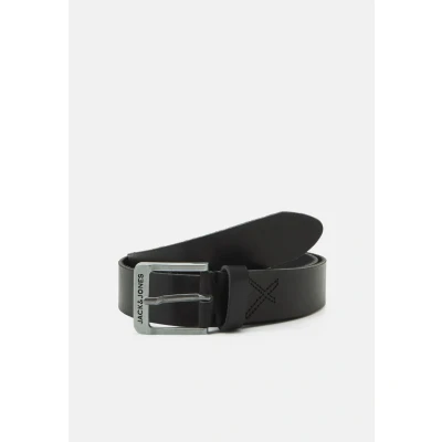 Image of JACK &amp; JONES Casual Genuine Leather Belt Classic Waistband with Holes JACROCK, Colours:Black, Size:90