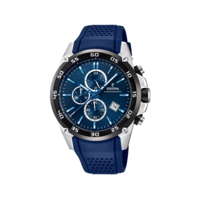 Image of Festina &#039;The Originals collection&#039; Men&#039;s Quartz Watch with Blue Dial Chronograph Display and Rubber strap F20330/2