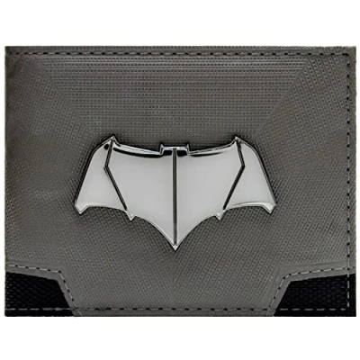 Image of The Dark Knight Batman Dawn of Justice Batsuit Metal Emblem Wallet Bi Fold ID &amp; Card Holder, Silver