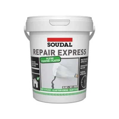 Image of Soudal Repair Express Plaster Cement Acrylic Sealant Cartridge Joint Crack Colours 900ml Polymer Based, DIY Masonry Concrete Stairs Used for External &amp; Internal (White)