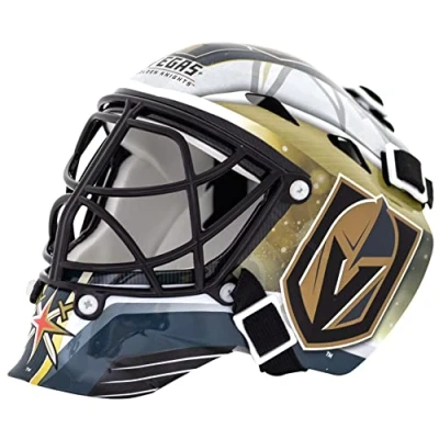 Image of Franklin Sports NHL Vegas Golden Knights Mini Hockey Goalie Mask with Case Collectible Official Logos and Colors