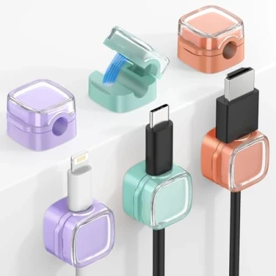 Image of MoKo 6 Pack Magnetic Cable Clips, Under Desk Management, Adhesive Cord Holder, Organizer Wire Holder Keeper for Nightstand Office Car Wall Glass,Org+Ppl+Blu
