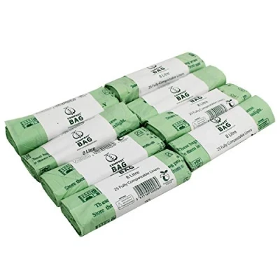 Image of 8 Litre x 200 Bags Compostable Kitchen Caddy Liner Food Waste Bin Liners EN 13432 8L with Composting Guide