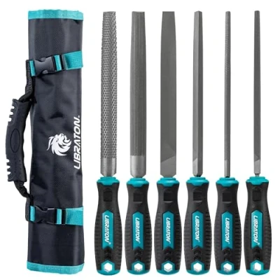 Image of Libraton File Set 6Pcs, High Carbon Steel Metal Set, Professional Files for Steel, Woodworking Tools with Rubber Handle, 200mm Rasp Tool Incl. 1 Wood