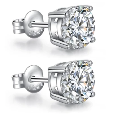 Image of Men Stud Earrings Diamond for CZ Mens Fake Sterling Silver Women Cubic Zirconia Studs 8mm