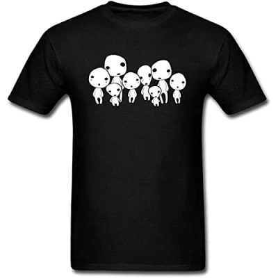 Image of Tops Tees Black T Shirt Kodama Spirit The Forest Cotton Men&#039;s Tshirts Group Mononoke Hime Princess Clothes L