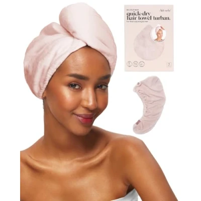 Image of Kitsch Microfiber Hair Towel Wrap Quick Dry Curly Wraps for Women Wet Drying Towels Turban (Blush)