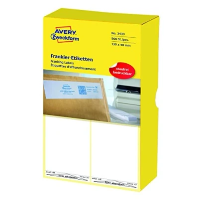 Image of Avery Zweckform 3439 Franking Labels 130 x 40 mm 1 Pack of 500 White