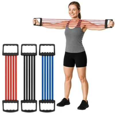 Image of Chest Expander Pull Stretcher Resistance Bands Upper Body Puller 5 Rubber Springs Muscle Exerciser Adjustable Strength (Black)