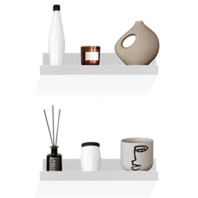 Image of GEEZY Set of 2 Floating Wall Shelves Picture Ledge Display Racks Book Hanging Shelf (White, 30 x 10 5 cm)