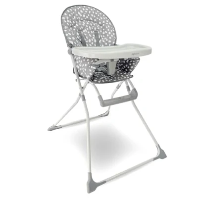 Image of My Babiie MBHC1 Compact Highchair Ultra Lightweight (5kg), Foldable, Easy Clean, Padded Seat, Footrest, Tray Cup Holder, for Toddler, from 6 Months to 3 Years (15kg) Grey Dalmation