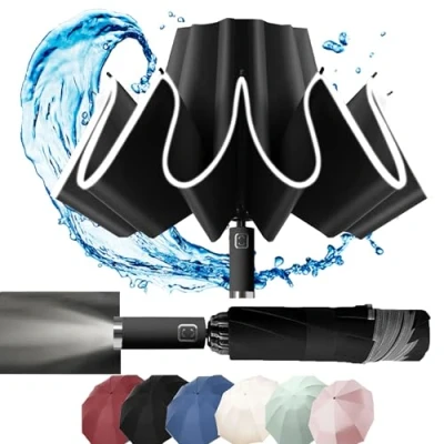 Image of Travel Umbrella, Compact, Windproof, Reverse folding design, Increase and thicken the umbrella surface, Large Auto Open/Close, Sturdy Portable Lightweight for Easy Carry, Men Women