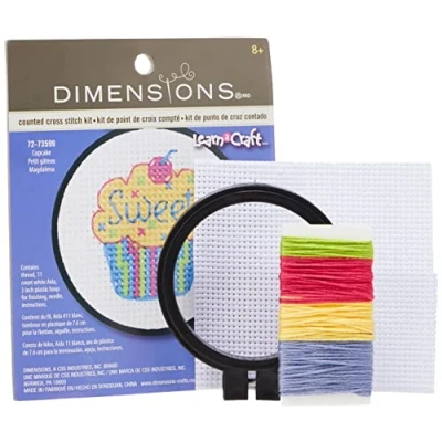 Image of Dimensions 72 73599 Cupcakes Learn a Craft Counted Cross Stitch Kit, Polyester Blend, Multi Colour