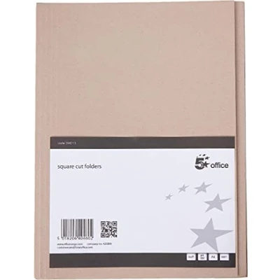 Image of 5 Star Office Square Cut Folder Recycled Pre punched 250gsm A4 Buff [Pack 100]