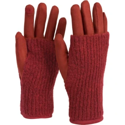 Image of styleBREAKER Women&#039;s Touchscreen Fabric Gloves with Detachable Knit Cuffs, Warm Finger Gloves, Winter 09010022, Colour:Rust