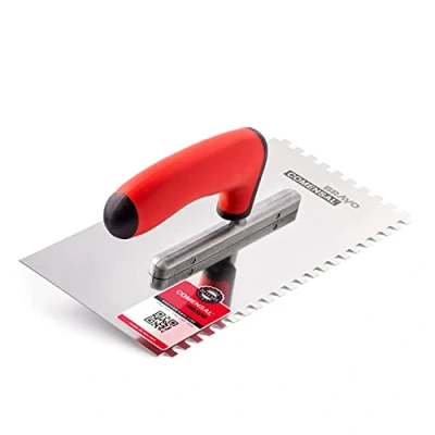 Image of COMENSAL Notched Tiling Trowel 0.25&quot; Plastering Stainless Steel Non Slip Soft Grip Made in EU 6x6 mm