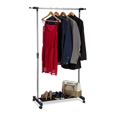 Image of Garment Rack on Wheels, Rolling Clothes Rail with Storage Rack, Adjustable Height, 96 162, Silver Relaxdays