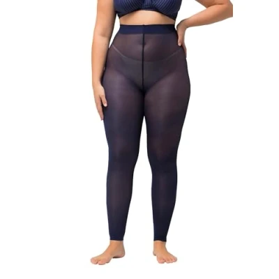 Image of Ulla Popken Women&#039;s 60den Stocking Leggings, Blue, 26 28