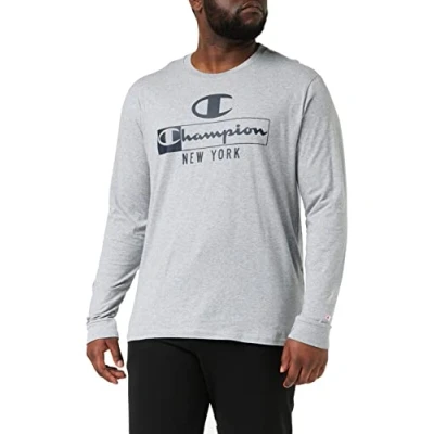 Image of Champion Men&#039;s Graphic Shop Authentic L S Short Sleeve T Shirt, Light Grey Melange,