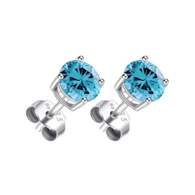 Image of Philip Jones Sterling Silver Light Blue Earrings Created with Zircondia® Crystals
