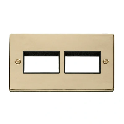 Image of Click Deco 2 Gang Plate x 3 Aperture Unfurnished Polished Brass Black Inserts