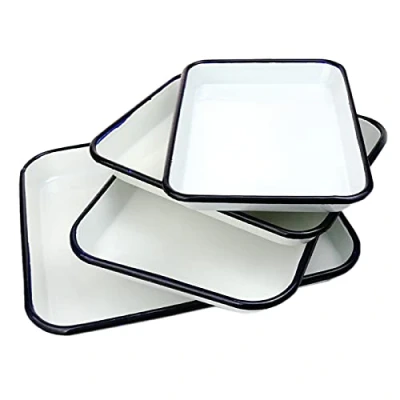 Image of 1PCS Handcrafted Vintage Tray White Enamel Home Cake Oven Baking Square Retro Plates (16X22X3CM)