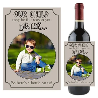 Image of Personalised School Teacher Gift Idea N104 Our Child May be The Reason You Drink. Wine Bottle Photo Sticker Label
