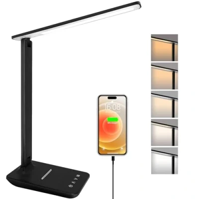 Image of joyshie Desk Lamp Dimmable Led Table Reading Light with USB Charging Port, 5 Lighting Modes, Touch Control Light, Foldable Nail for Studying Working Office Bedside