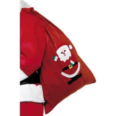 Image of Smiffys Santa Sack, Red with Motif &amp; Drawstring Tie, 90x60cm/35x23in, Christmas Fancy Dress Accessory, Up Party Goods
