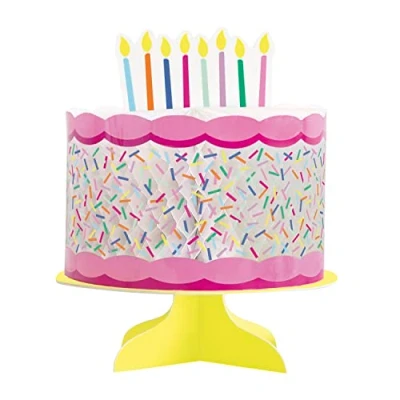 Image of Unique 23547 Cake Shaped Honeycomb Centrepiece Pink Sprinkles Party 1 Count (Pack of 1), Multicolour