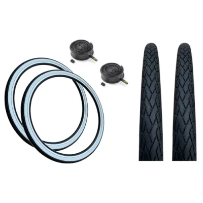 Image of PAIR Baldy&#039;s 700 x 38c WHITEWALL Hybrid Trekking Cycle Bike TYRES &amp; Schrader Valve Inner Tubes