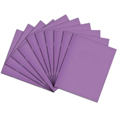 Image of Rhino 8 x 6.5 Exercise Books, 48 Page / 8mm Lined with Margin Paper Notebook, 10 Pack, Writing Book, Office &amp; School Stationery Supplies, Purple