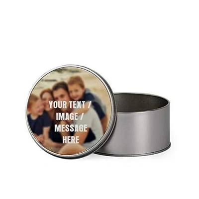 Image of Personalised with your own Text/Image/Any Name themed Funny Round &amp; Rectangular shaped portable metal tin storage box (Round Shape)