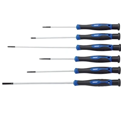 Image of Draper Extra Long Precision Screwdriver Set (6 Piece) Professional Hand Tools Chrome Vanadium Tips Soft Grip Handle 28119