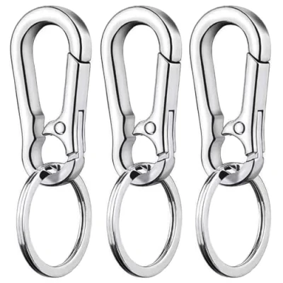Image of 3Pcs Key Ring,Keyring Clip,Carabiner Keyring,Metal Keychain Carabiner Clip,Keyrings &amp; keychains,Small Clips,Portable Chain With Mountaineering Buckle,for Men Women,Silver