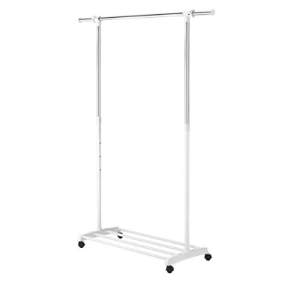 Image of Whitmor Deluxe Adjustable Garment Rack Rolling Clothes Organizer White and Chrome