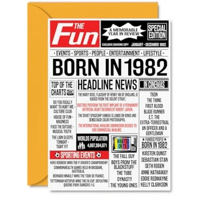 Image of 42nd Birthday Cards for Women Men Born In 1982 Newspaper Happy 42 Card Dad Mum Aunt Uncle Vintage Retro Back 1982, A5 Forty Two Second Bday Greeting